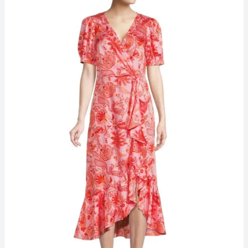 Cinq a Sept Floral Pink Wrap Midi Dress Size 4